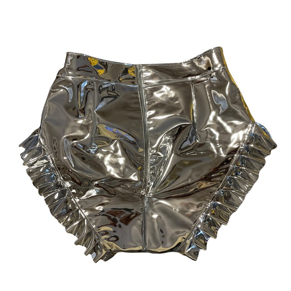 Char Workroom Silver Metallic Ruffle Frill Zip Mini Handmade designer Shorts - Picture 5 of 7